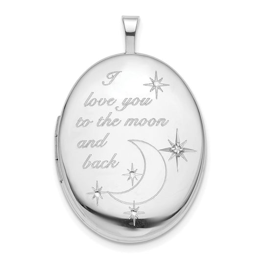 Sterling Silver Rhod-pltd 20mm LOVE TO THE MOON Diamond Oval Locket QLS850