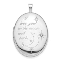 Sterling Silver Rhod-pltd 20mm LOVE TO THE MOON Diamond Oval Locket QLS850