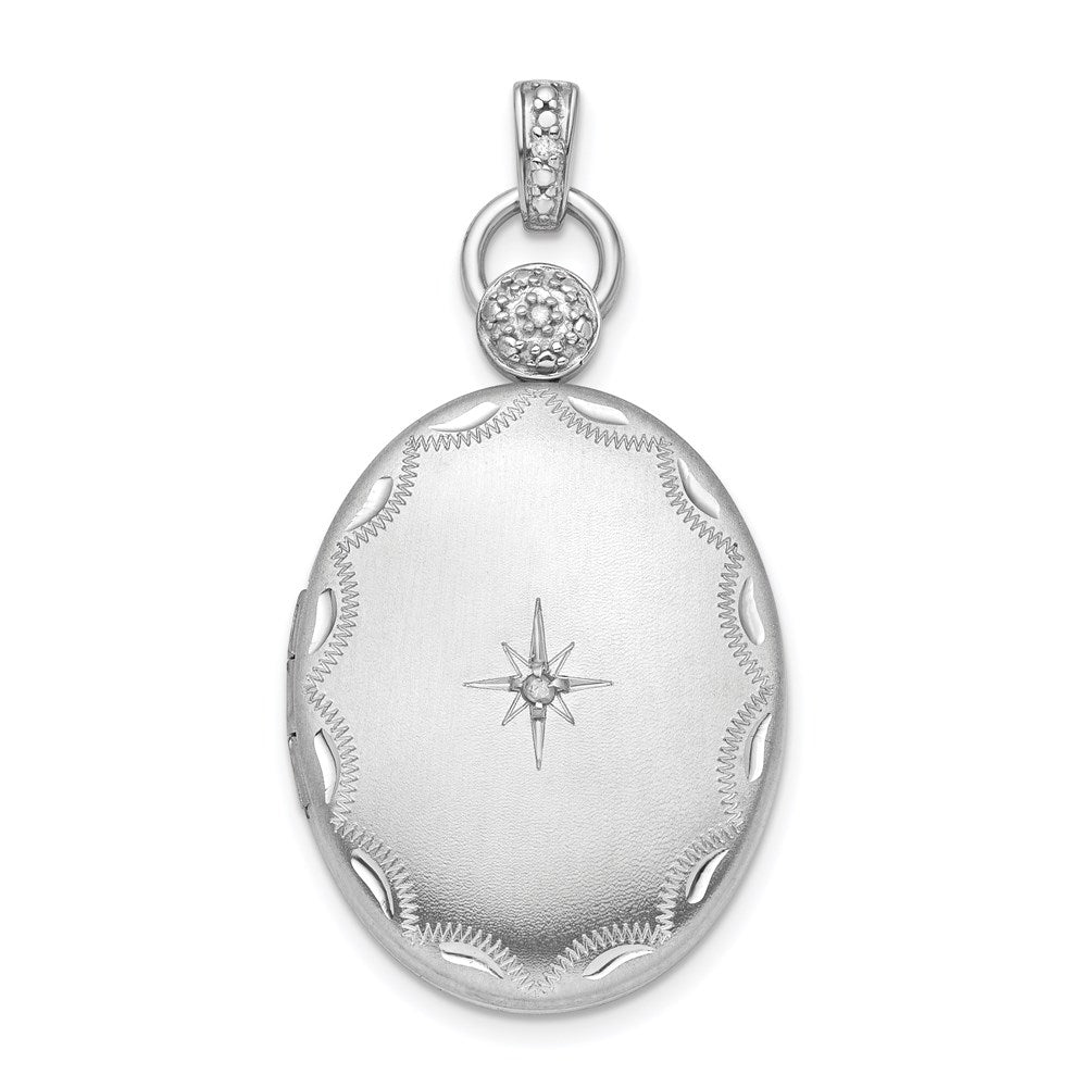 Sterling Silver Rhodium-plate 26mm Diamond Accented D/C Locket QLS853
