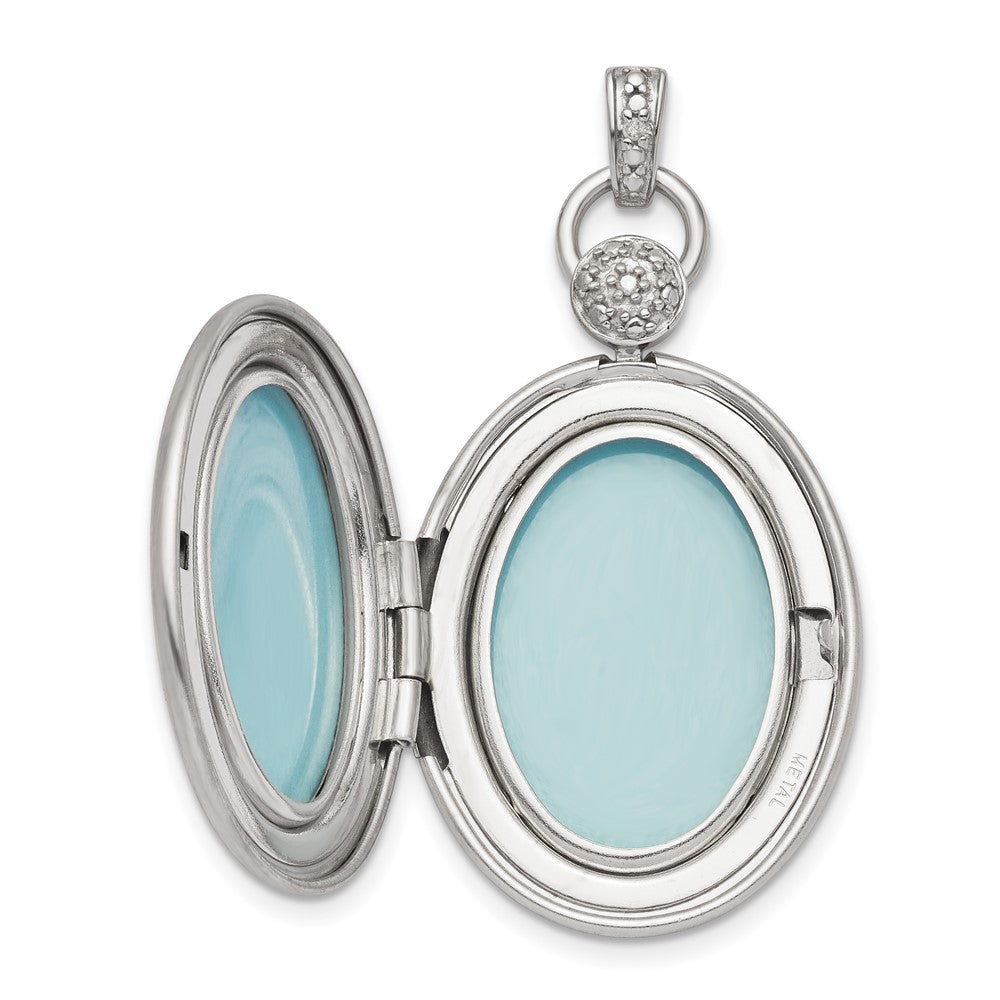 Sterling Silver Rhodium-plated 26mm Oval Diamond Accent Satin Locket QLS854