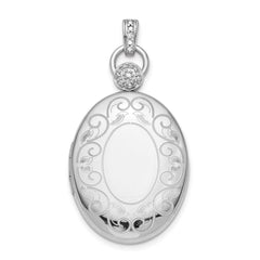 Sterling Silver Rhodium-plated 26mm Oval Diamond Accent Satin Locket QLS854