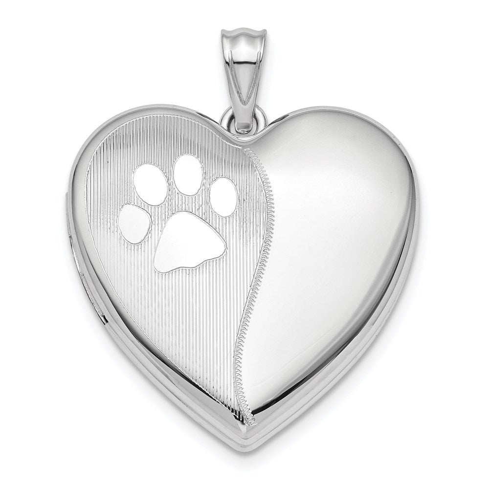 Sterling Silver Rhod-plated Satin/Pol Paw Prints Ash Holder Heart Locket QLS879