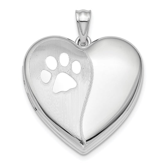 Sterling Silver Rhod-plated Satin/Pol Paw Prints Ash Holder Heart Locket QLS879