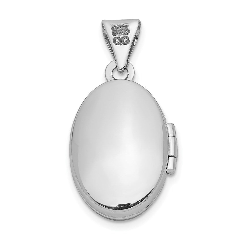 Sterling Silver Rhodium-plated Cross 16mm Oval Locket QLS886