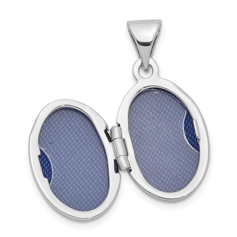 Sterling Silver Rhodium-plated Cross 16mm Oval Locket QLS886