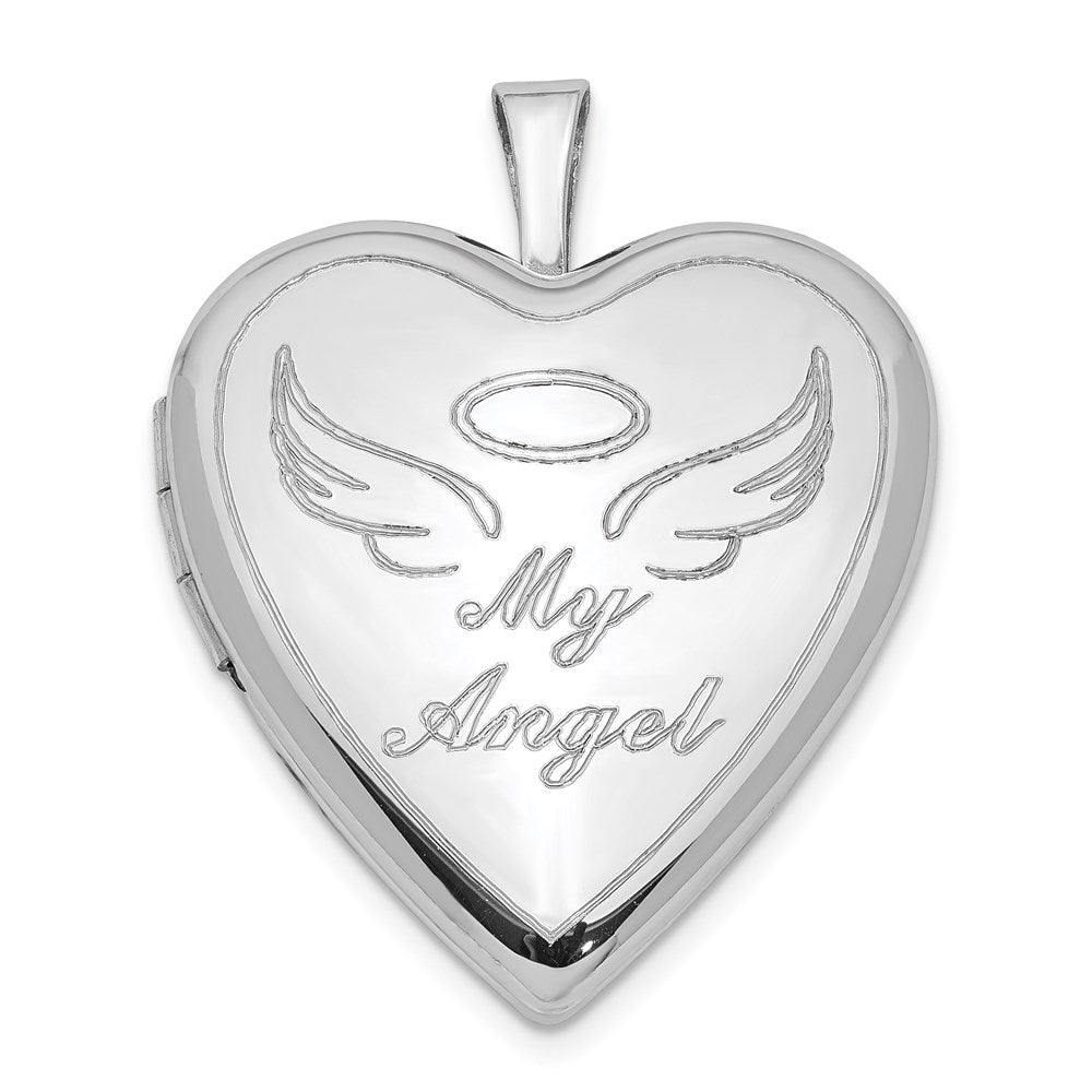 Sterling Silver Rhodium-plated 21mm Polished My Angel Heart Locket QLS893