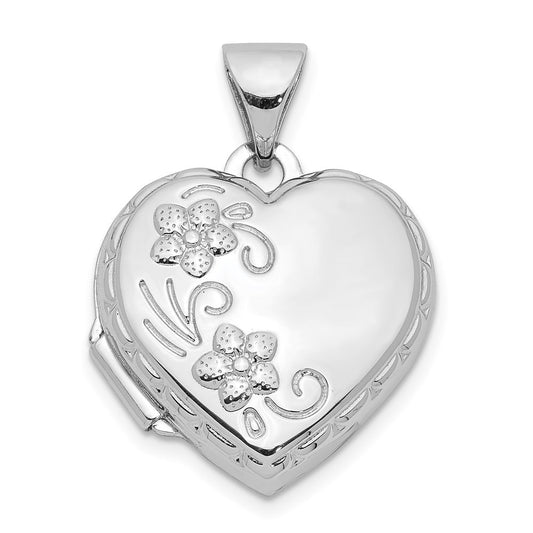 Sterling Silver Rhodium-plated 15mm Floral Heart Locket QLS905