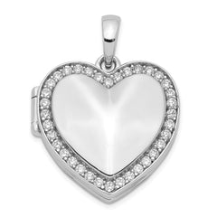 Sterling Silver Rhodium-plated CZ 23mm Heart Locket QLS917