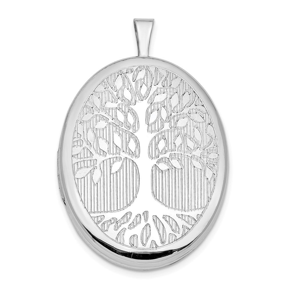 Sterling Silver Rhodium-plated Oval Tree 26mm Locket QLS922
