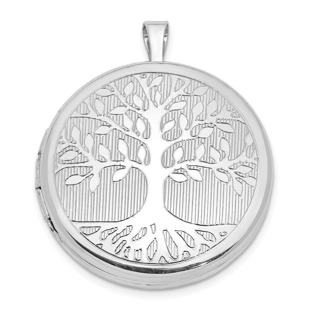 Sterling Silver Rhodium-plated Tree Design Round Locket QLS923