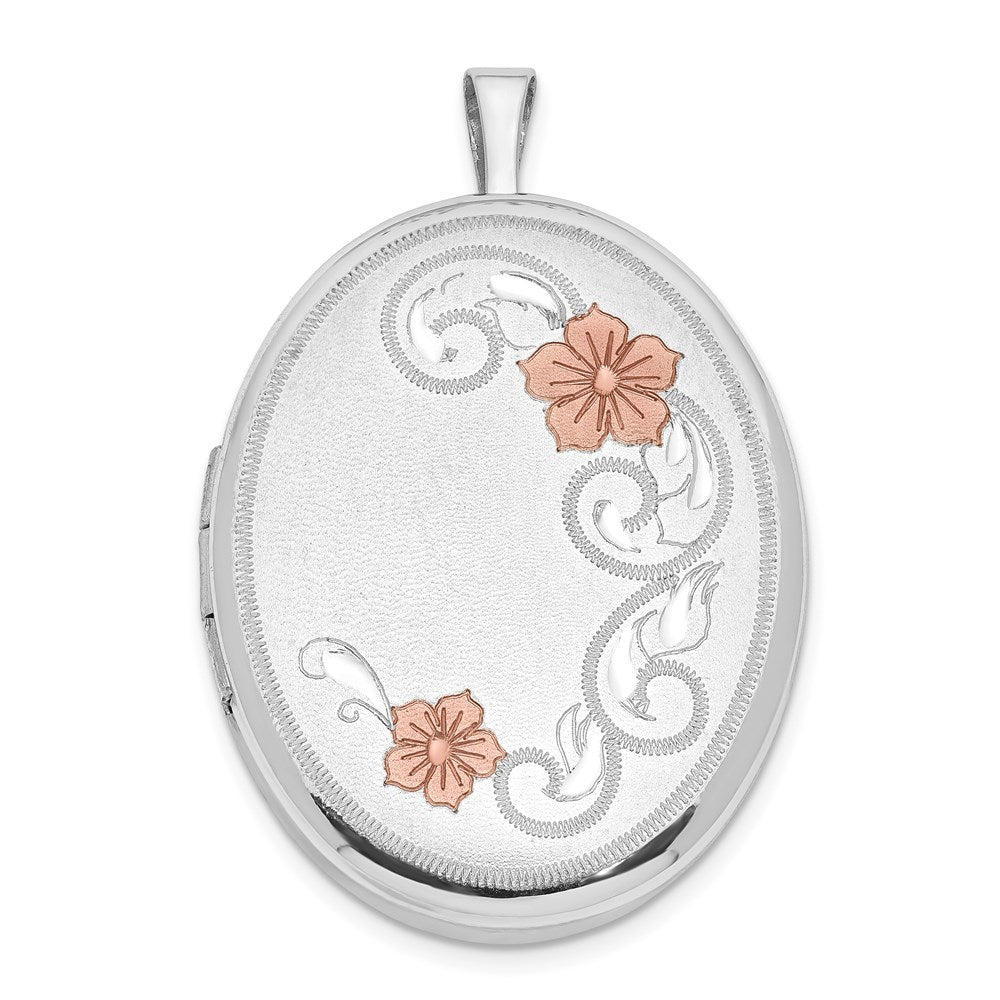 Sterling Silver RH 26mm Satin / Polished Enameled Flower D/C Oval Locket QLS927