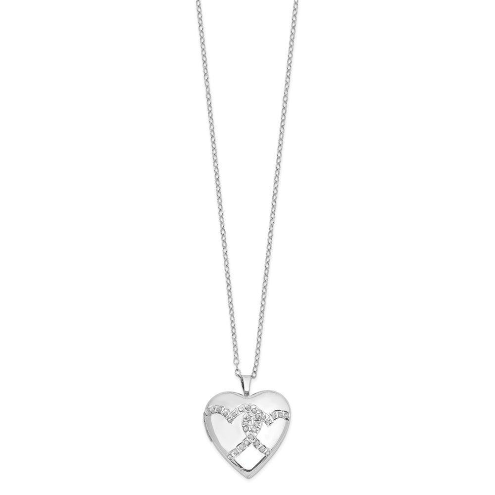 Diamond Fascination Diamond Mystique Sterling Silver Platinum-plated Diamond Double Heart Locket 18 Inch Necklace QLS946