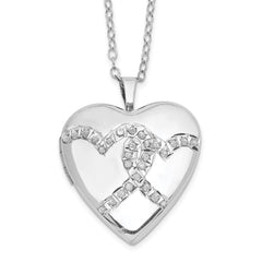 Diamond Fascination Diamond Mystique Sterling Silver Platinum-plated Diamond Double Heart Locket 18 Inch Necklace QLS946