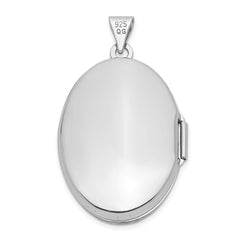 Sterling Silver Rhodium-plated 29mm Fancy Oval Family Locket QLS947