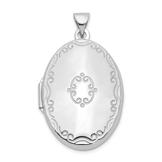 Sterling Silver Rhodium-plated 29mm Fancy Oval Family Locket QLS947