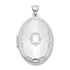 Sterling Silver Rhodium-plated 29mm Fancy Oval Family Locket QLS947