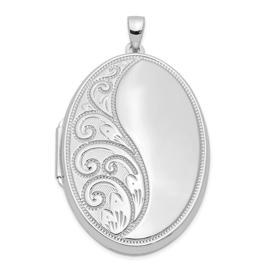 Sterling Silver Rhodium-plated 38mm Scroll Oval Locket QLS965