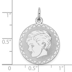 Sterling Silver Rhodium-plated Engraveable Boy Disc Charm QM311