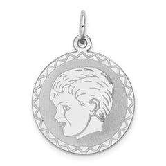 Sterling Silver Rhodium-plated Engraveable Boy Disc Charm QM311