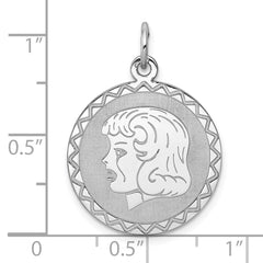 Sterling Silver Rhodium-plated Engraveable Girl Disc Charm QM312