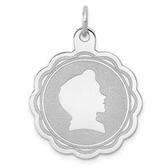Sterling Silver Rhodium-plated Engraveable Boy Disc Charm QM319