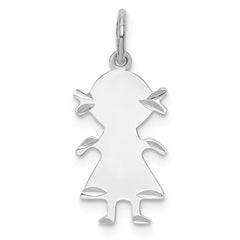 Sterling Silver Rh-plt Engraveable Girl Polished Front/Back Disc Charm QM328