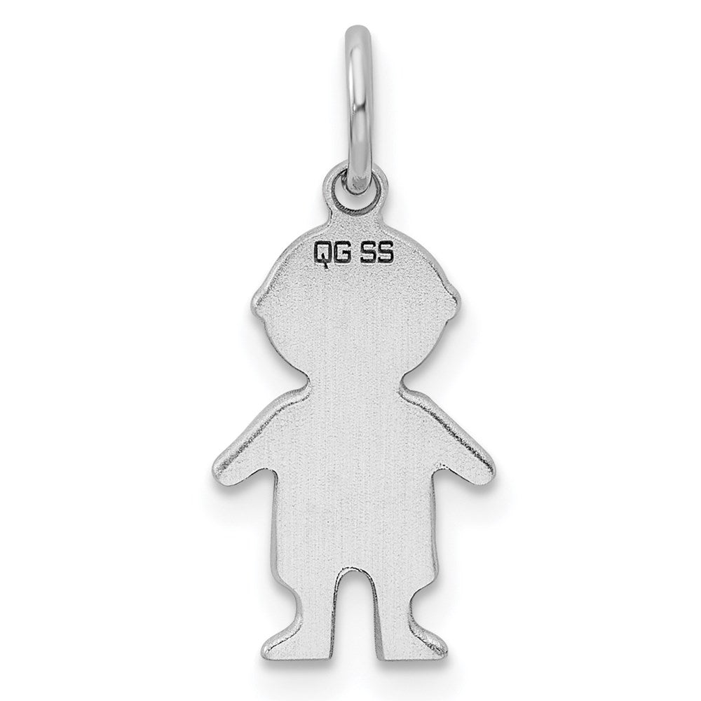 Sterling Silver Rhod-plated Eng. Boy Polished Front/Back Disc Charm QM329