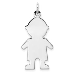 Sterling Silver Rhod-plated Eng. Boy Polished Front/Satin Back Disc Charm QM333