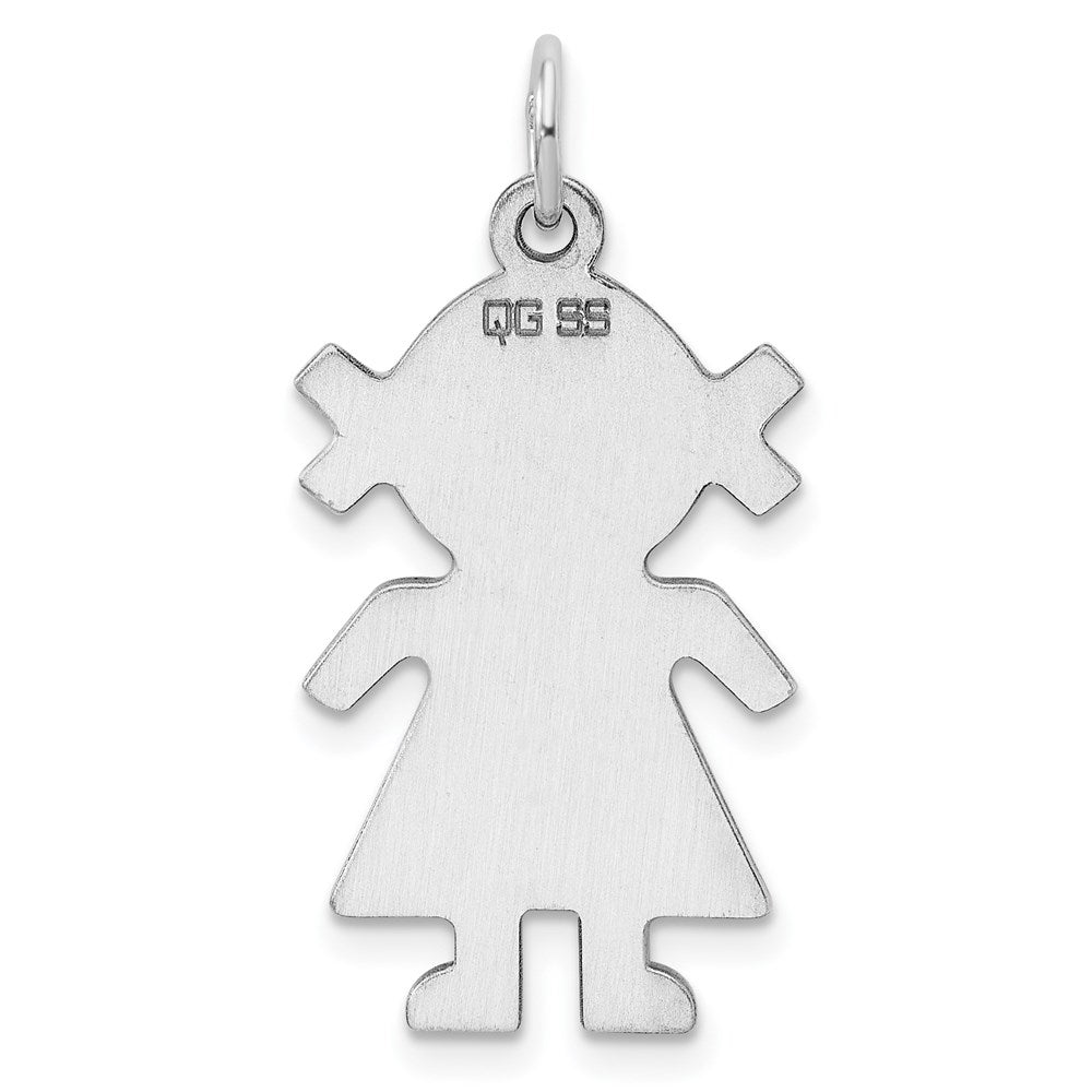 Sterling Silver Rhod-plated Eng. Girl Polished Front/Satin Back Disc Charm QM334