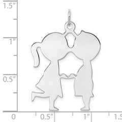 Sterling Silver Rhodium-plated Engraveable Boy/Girl Disc Charm QM337