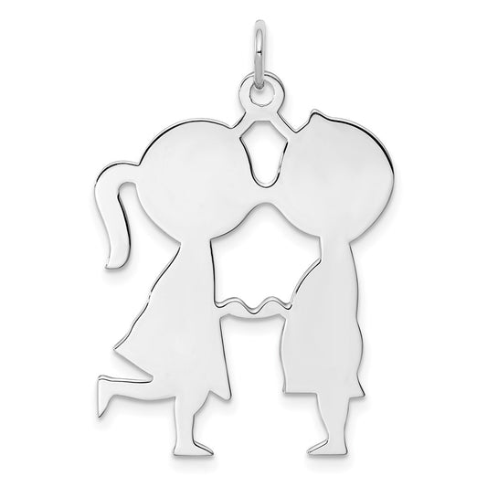 Sterling Silver Rhodium-plated Engraveable Boy/Girl Disc Charm QM337
