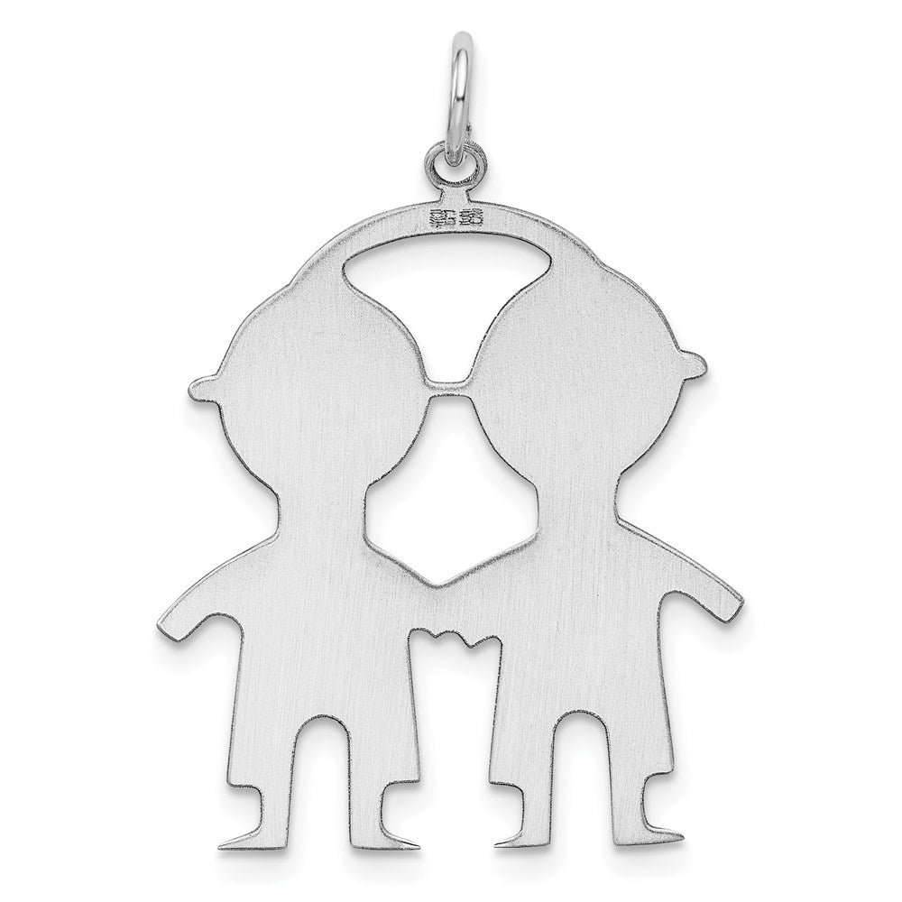 SS Rh-plt Engraveable Boy/Boy Polished Front/Satin Back Disc Charm QM338