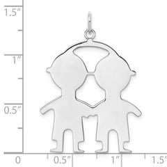 SS Rh-plt Engraveable Boy/Boy Polished Front/Satin Back Disc Charm QM338