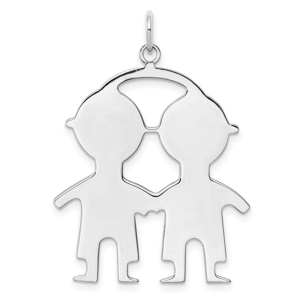 SS Rh-plt Engraveable Boy/Boy Polished Front/Satin Back Disc Charm QM338
