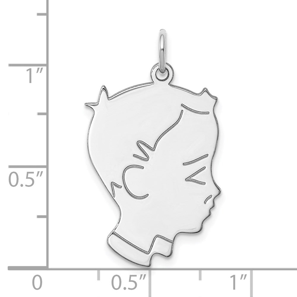 Sterl Silver Rh-plt Engraveable Boy Polished Front/Satin Back Disc Charm QM366