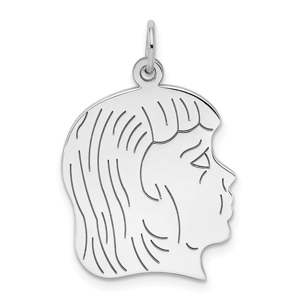Sterling Silver Rhod-plated ENG. Girl Polished Front/Satin Back Disc Charm QM368