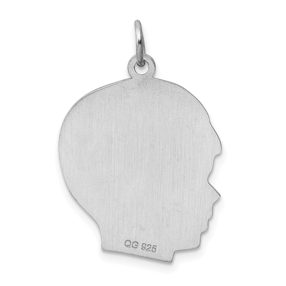 Sterling Silver Rhod-plated ENG. Boy Polished Front/Satin Back Disc Charm QM369