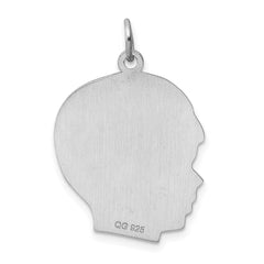 Sterling Silver Rhod-plated ENG. Boy Polished Front/Satin Back Disc Charm QM369
