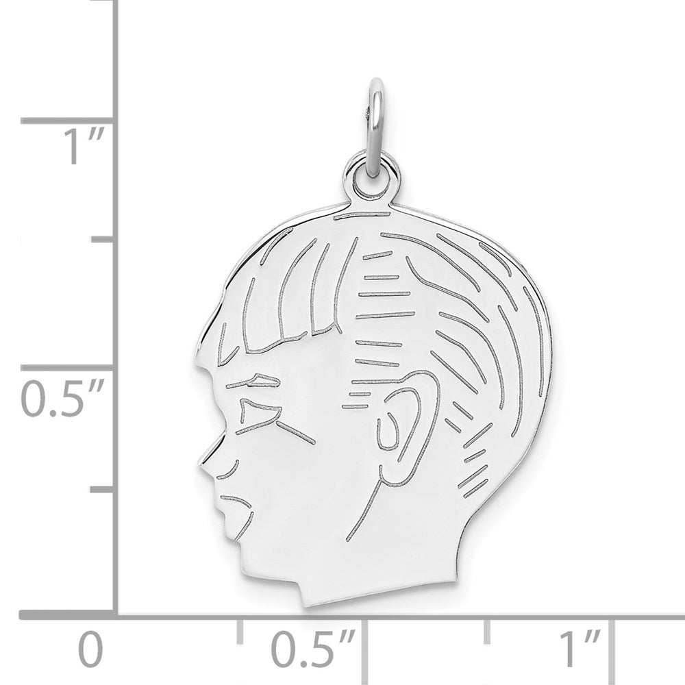 Sterling Silver Rhod-plated ENG. Boy Polished Front/Satin Back Disc Charm QM369