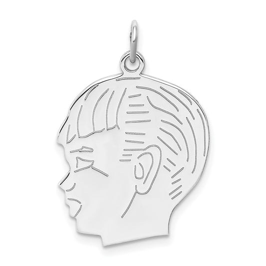 Sterling Silver Rhod-plated ENG. Boy Polished Front/Satin Back Disc Charm QM369