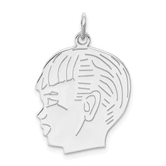 Sterling Silver Rhod-plated ENG. Boy Polished Front/Satin Back Disc Charm QM369