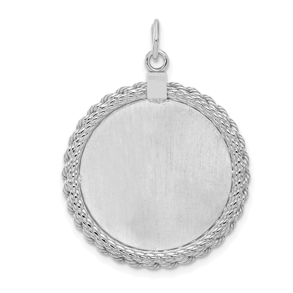 SS Rh-plt Engraveable Round with Rope Polished Front/Satin Back Disc QM386_18