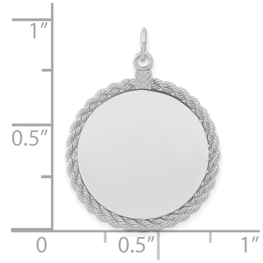 SS Rh-plt Engraveable Round with Rope Polished Front/Satin Back Disc QM386_18