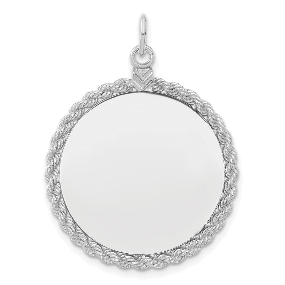 SS Rh-plt Engraveable Round with Rope Polished Front/Satin Back Disc QM386_18