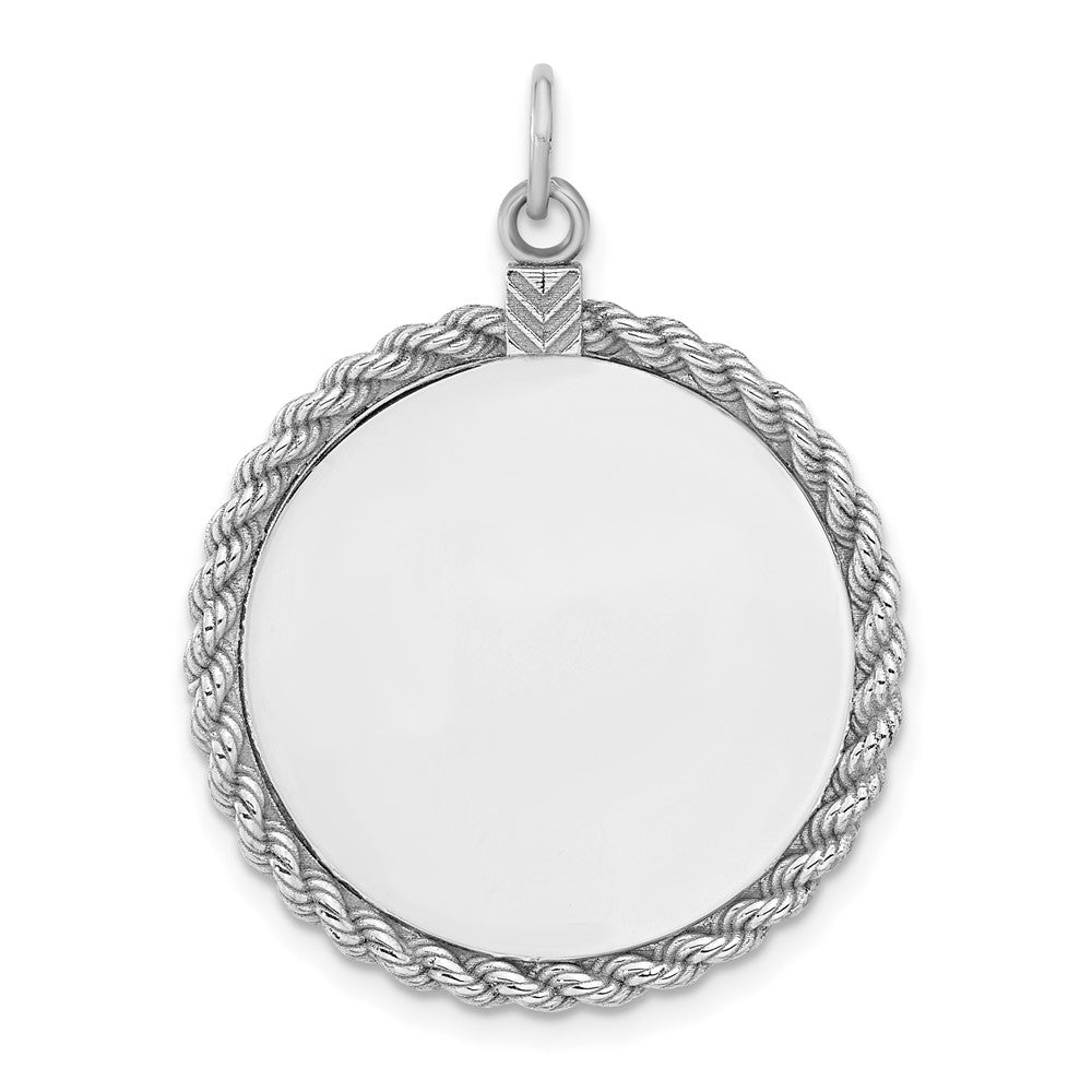 Sterl Silver Rh-plt Engraveable Round with Rope Polished Front/Back Disc QM386_18P