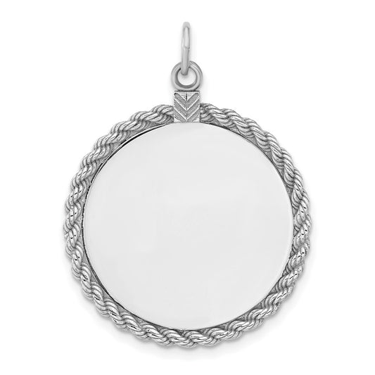 Sterl Silver Rh-plt Engraveable Round with Rope Polished Front/Back Disc QM386_18P