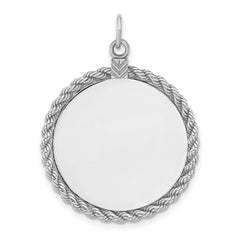Sterl Silver Rh-plt Engraveable Round with Rope Polished Front/Back Disc QM386_18P