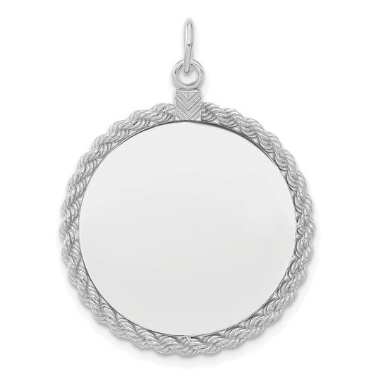 SS Rh-plt Engraveable Round with Rope Polished Front/Satin Back Disc QM386_18