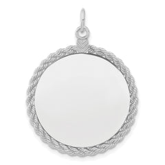 SS Rh-plt Engraveable Round with Rope Polished Front/Satin Back Disc QM386_18