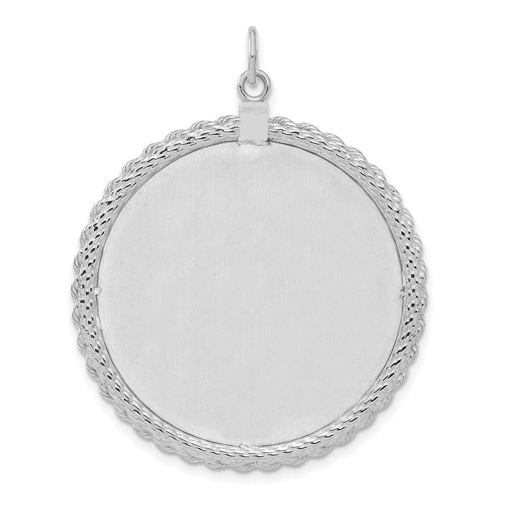 SS Rh-plt Engraveable Round with Rope Polished Front/Satin Back Disc QM387_18